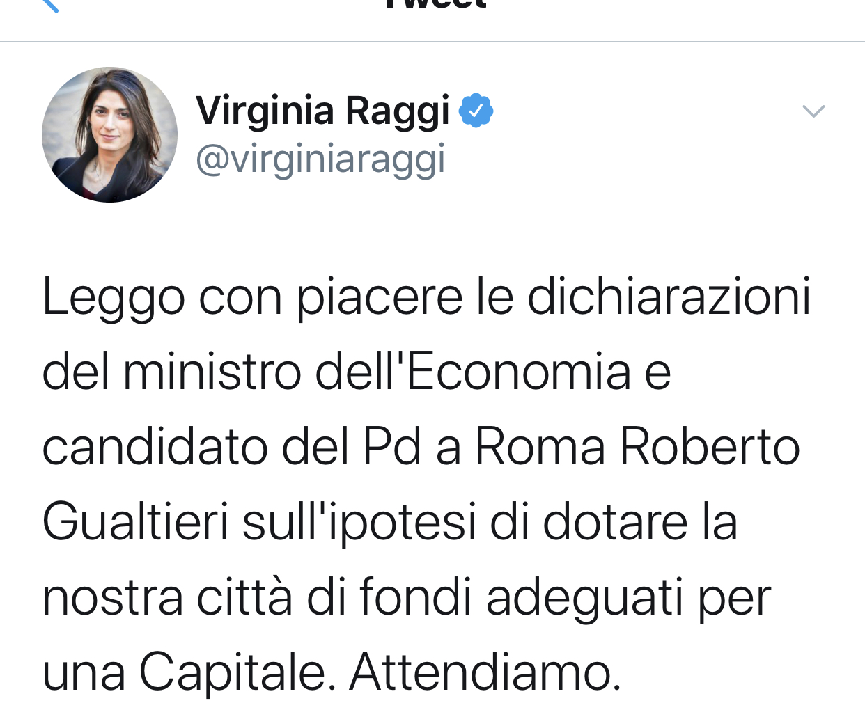 Gualtieri attaccato da Raggi