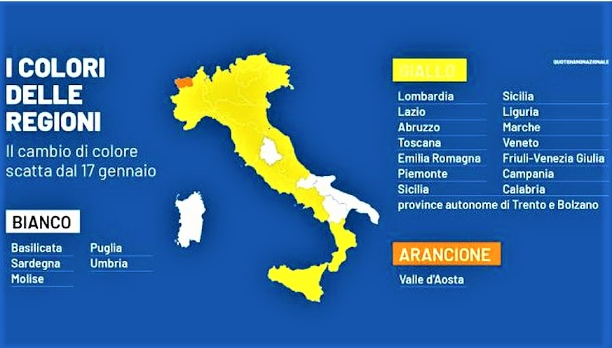 Covid, ricomincia la sarabanda dei colori: quasi tutta l’Italia ora è in zona gialla