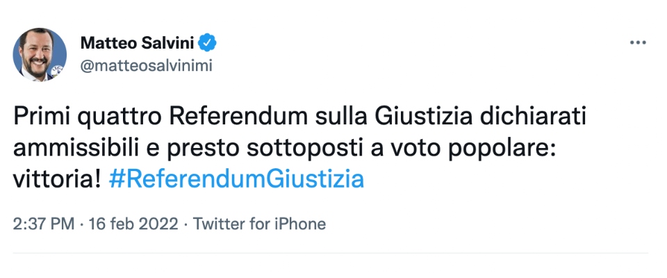 referendum Giustizia, Salvini