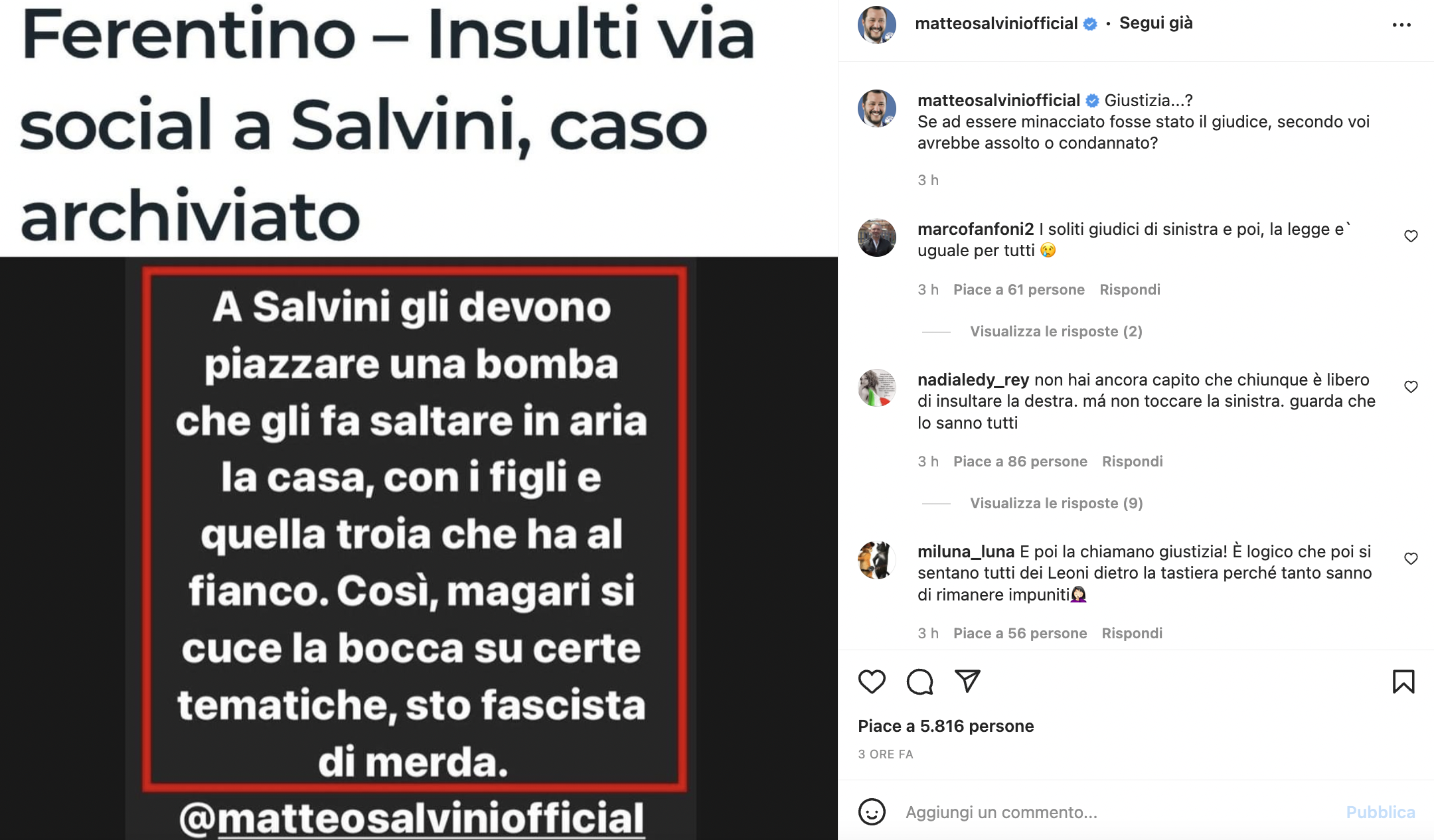 Salvini, Lega, minaccia