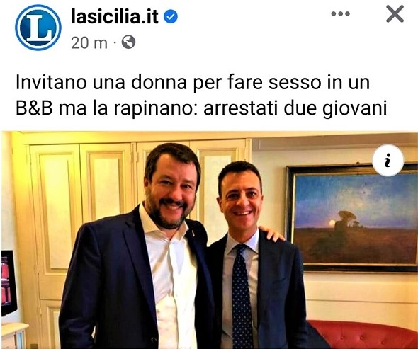 Infortunio di”lasicilia.it”: scambia Salvini per un rapinatore, poi si scusa e Matteo ci ride su….