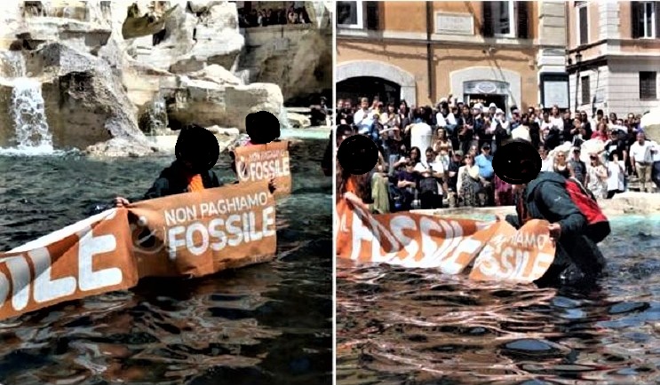 Ennesina bravata dei “gretini” alla Fontana di Trevi. Portati via tra gli applausi della gente