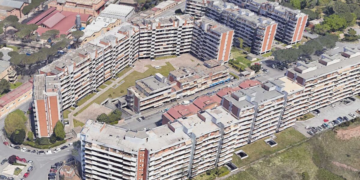 Roma, l'ex hotel Cinecittà, foto Google Heart elaborata in 3D con l'Intelligenza Artificiale
