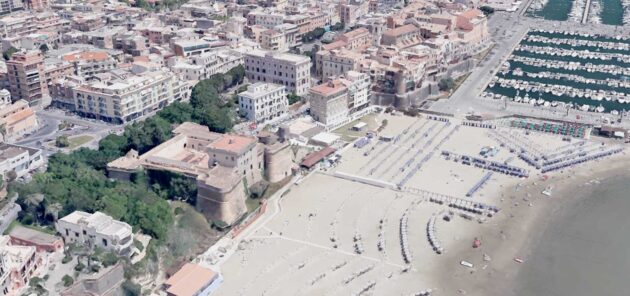 Il centro storico di Nettuno, foto Google Heart elaborata in 3D con ausilio dell'Intelligenza Artificiale