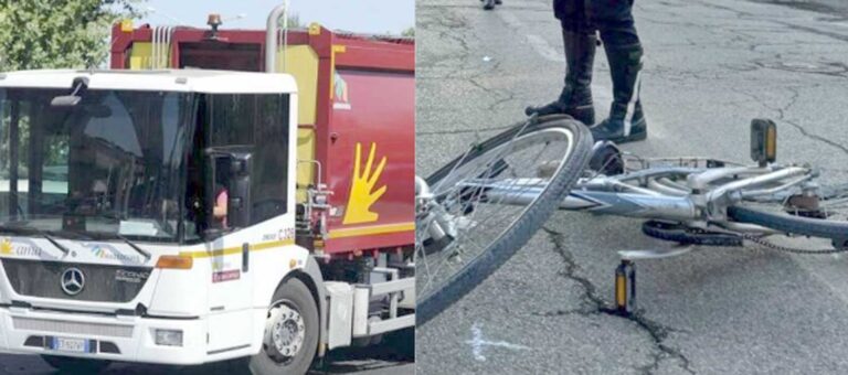 Un camion Ama e la bici del povero 20enne
