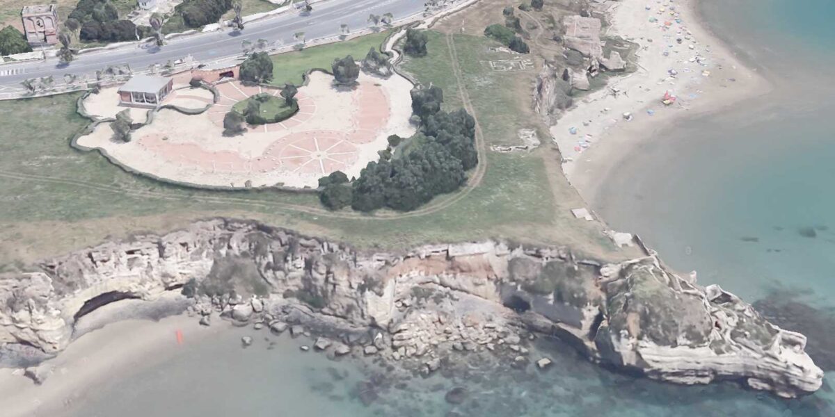 Anzio, le Grotte di Nerone e la piazza del Belvedere, foto Google Heart elaborata in 3 D