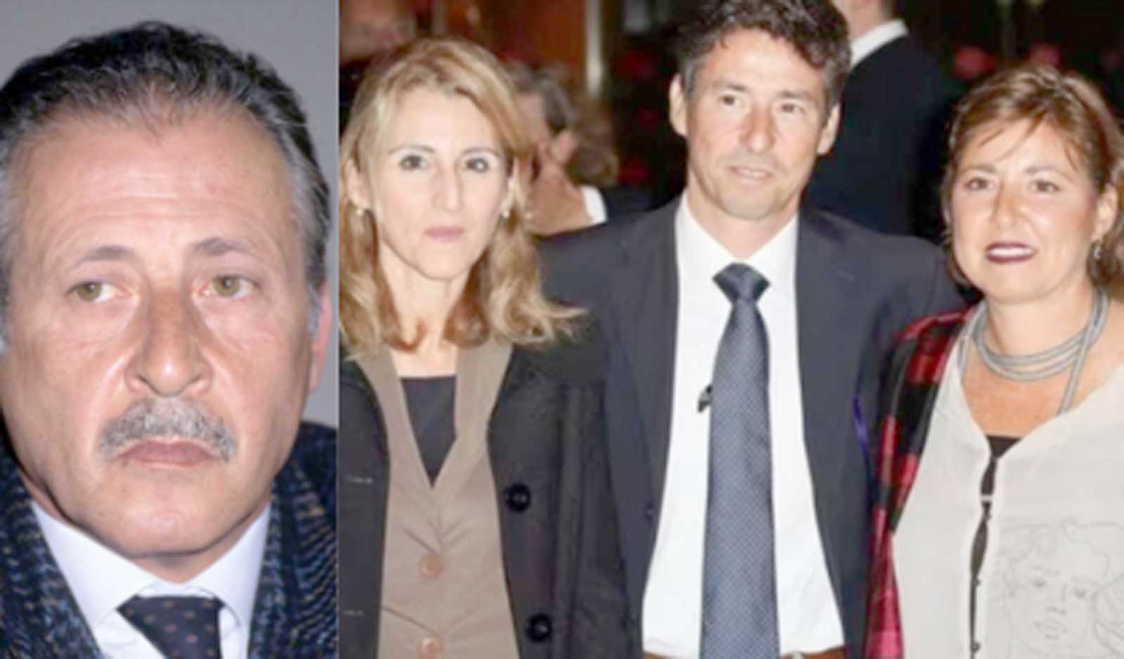 Da sinistra, l'ex magistrato anti-mafia, Paolo Borsellino, a destra i tre figli del magistrato
