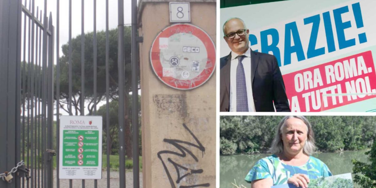 A sinistra, l'ingresso di villa Ada, a Roma, a destra il sindaco Roberto Gualtieri e il suo assessore, Sabrina Alfonsi