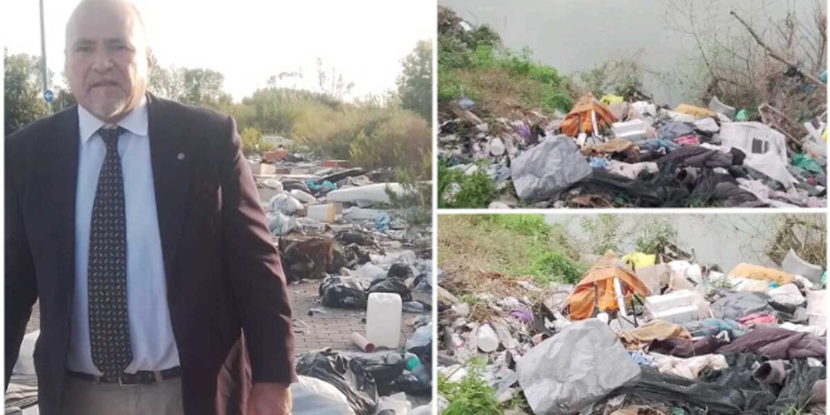 A sinistra, Marco Doria a Roma, in mezzo ai rifiuti, a destra, l'area trasformata in discarica abusiva