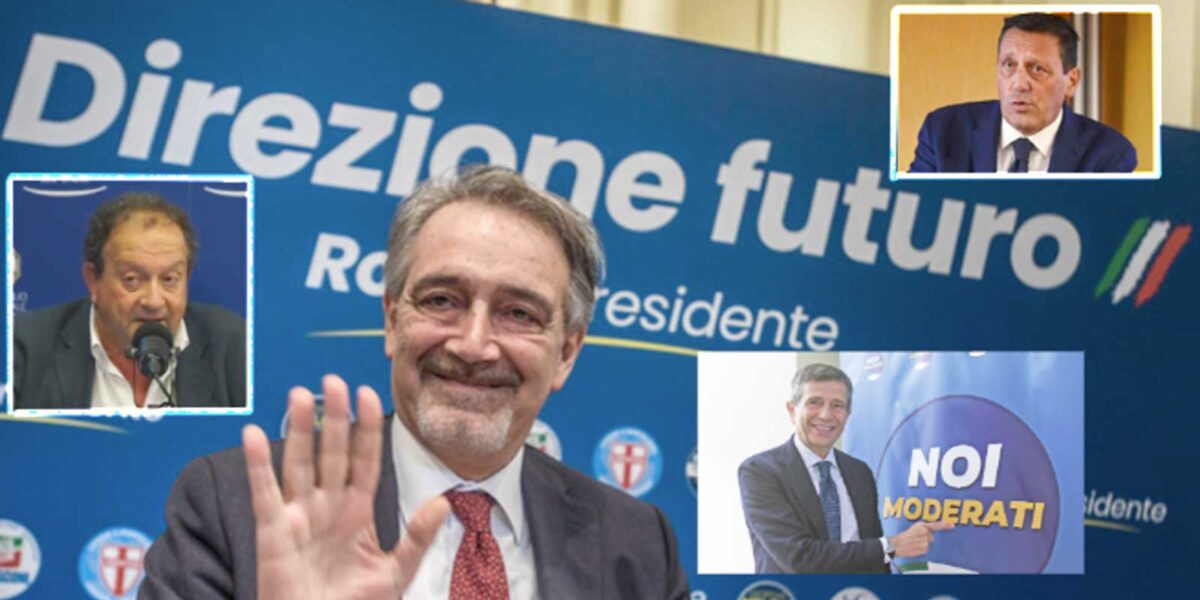 Nel Lazio Noi Moderati contro Rocca, in foto il Governatore delegato alla Sanità e in sovraimpressione Nazzareno Neri insieme ai vertici del partito nazionale