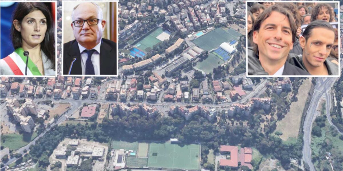 Roma, sullo sfondo il Centro Sportivo pubblico di Primavalle, in primo piano l'assessore allo Sport Alessandro Onorato, il sindaco di Roma Roberto Gualtieri e la sua predecessora, Virginia Raggi