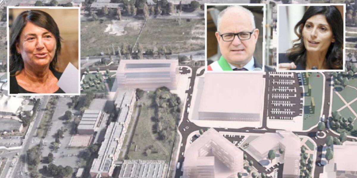 Roma, il Centro Servizi Prenestino, rendering, in primo Piano Renata Polverini, Roberto Gualtieri e Virginia Raggi