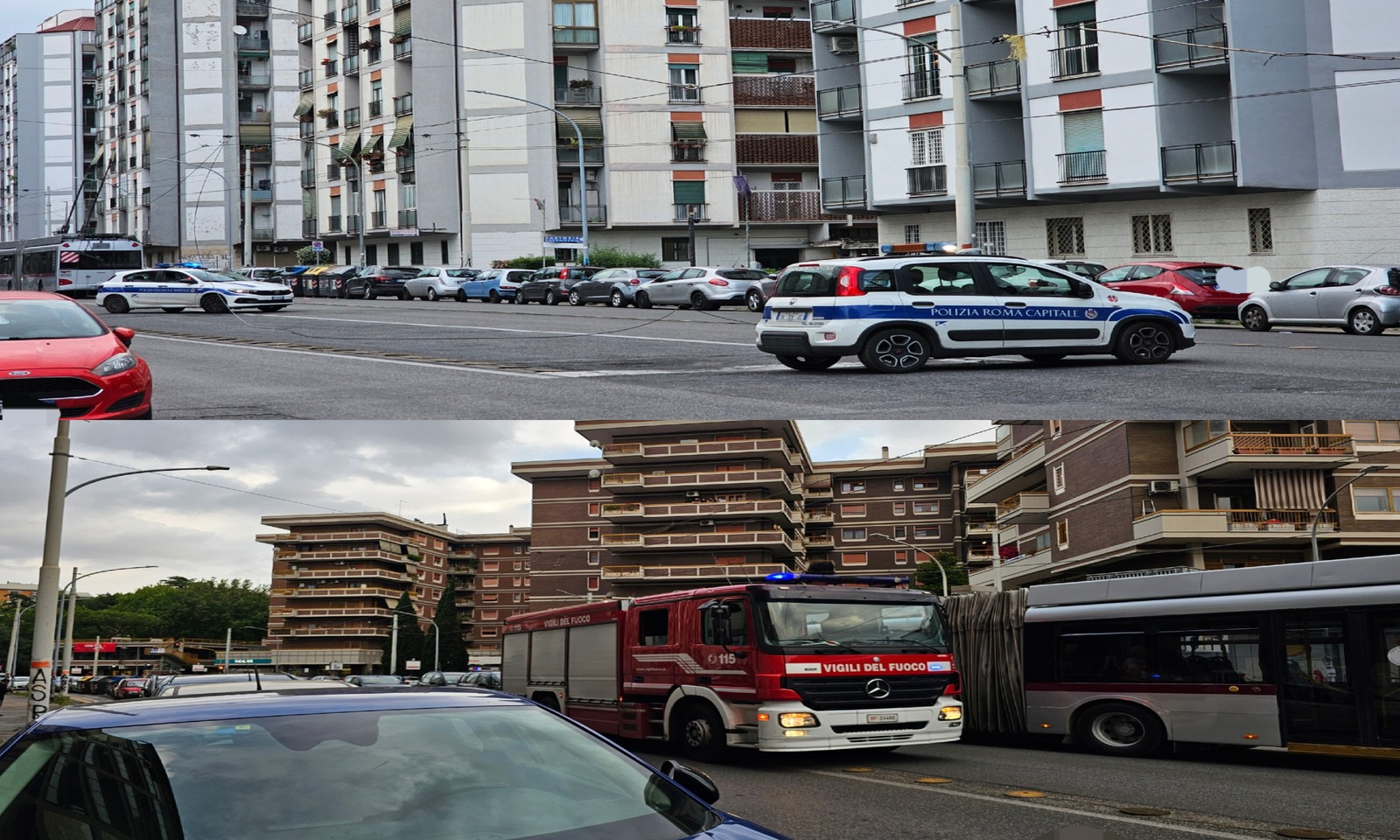 Crollano cavi filobus a Roma