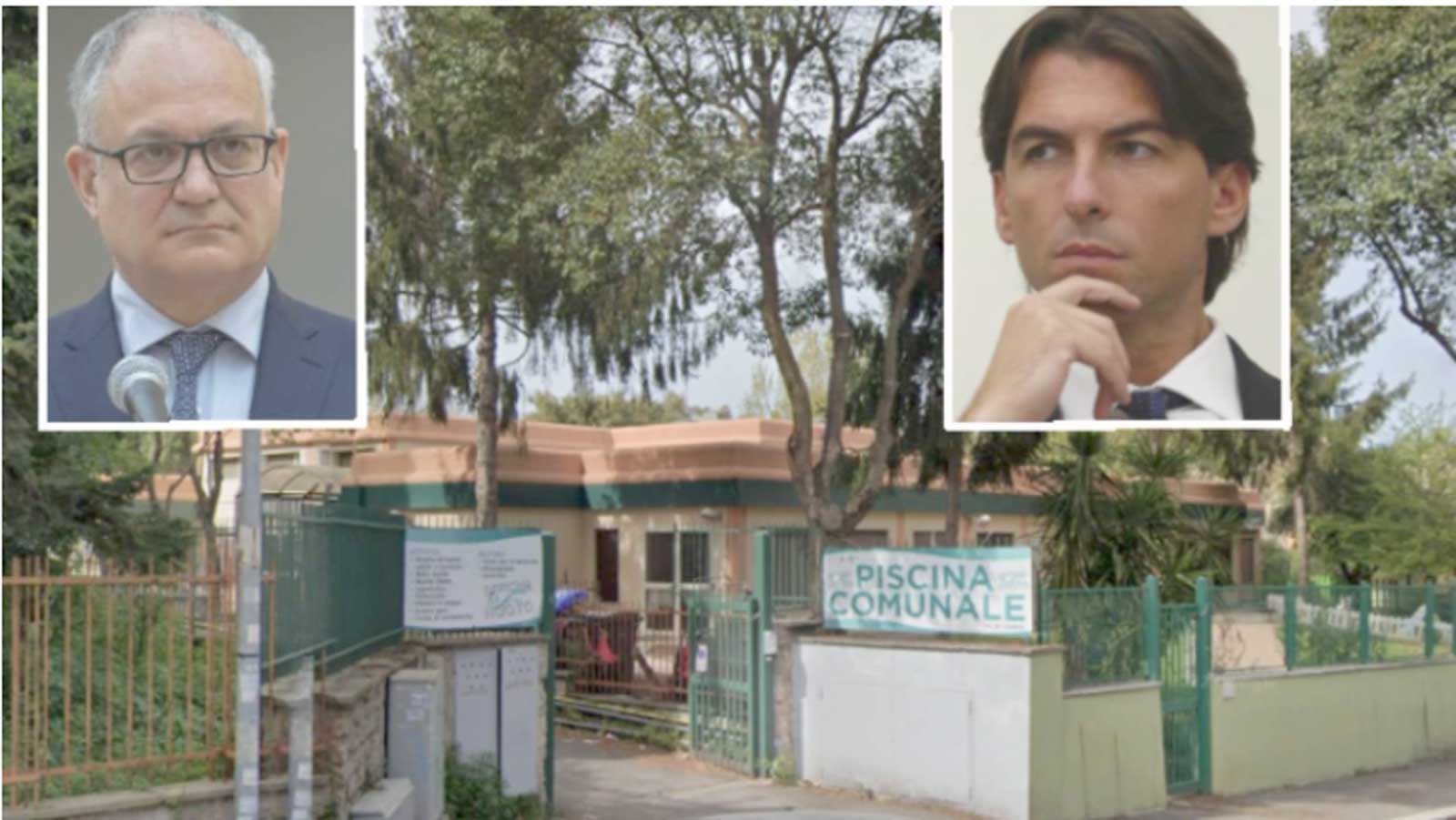 Roma, sullo sfondo l'ingresso al centro Sportivo, via Taverna, foto Google Maps, in primo piano il sindaco Gualtieri e l'assessore Alessandro Onorato