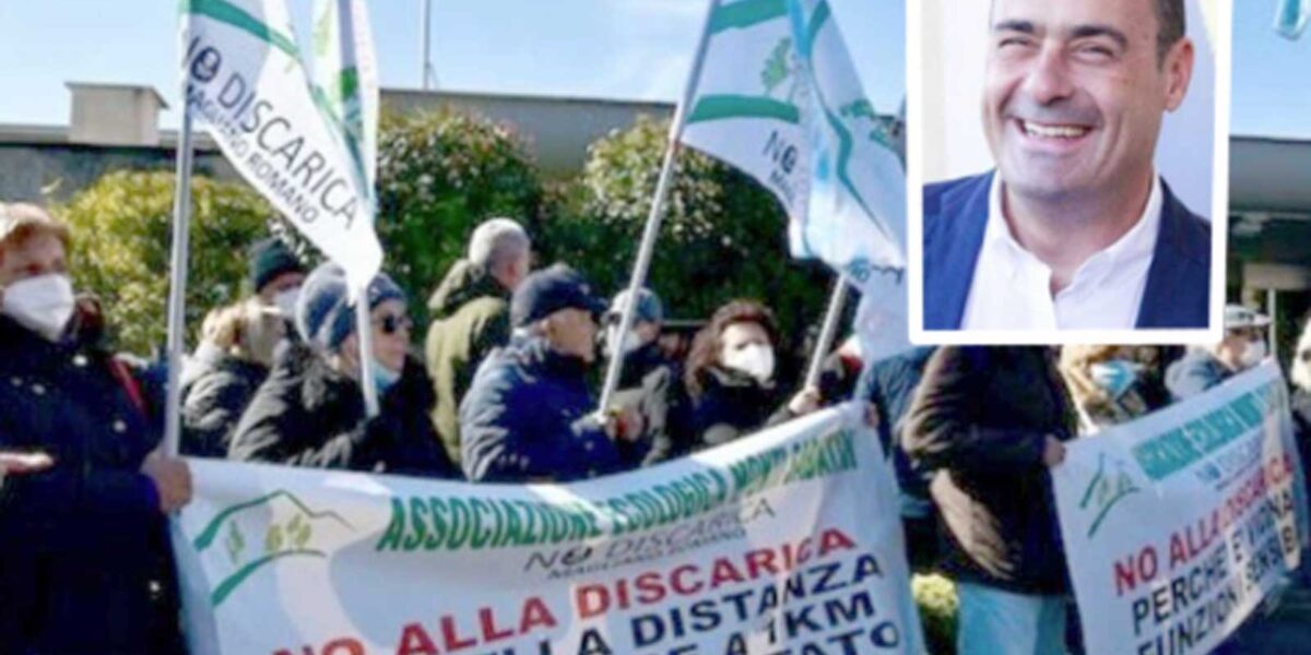Magliano Romano, cittadini in protesta contro la discarica, in primo piano Nicola Zingaretti