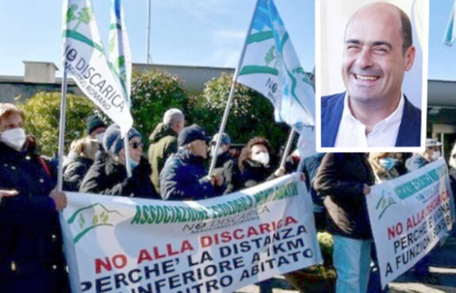 Magliano Romano, cittadini in protesta contro la discarica, in primo piano Nicola Zingaretti