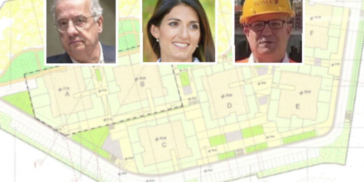 Roma, sullo sfondo il permesso di costruire della lottizzazione di Colle della Strega, in primo piano gli ex sindaci Velòtroni e Raggi e l'attuale primo cittadino Roberto Gualtieri