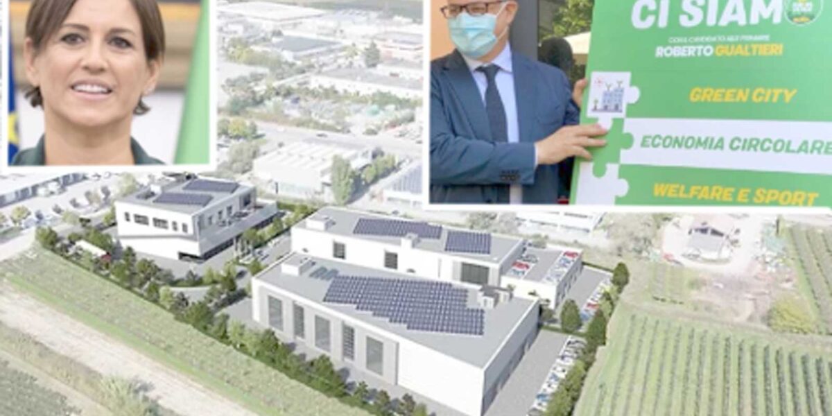 Roma, sullo sfondo il rendering del progetto per Acilia, in primo piano il sindaco Roberto Gualtieri e l'assessore alle Attività Produttive Lucarelli