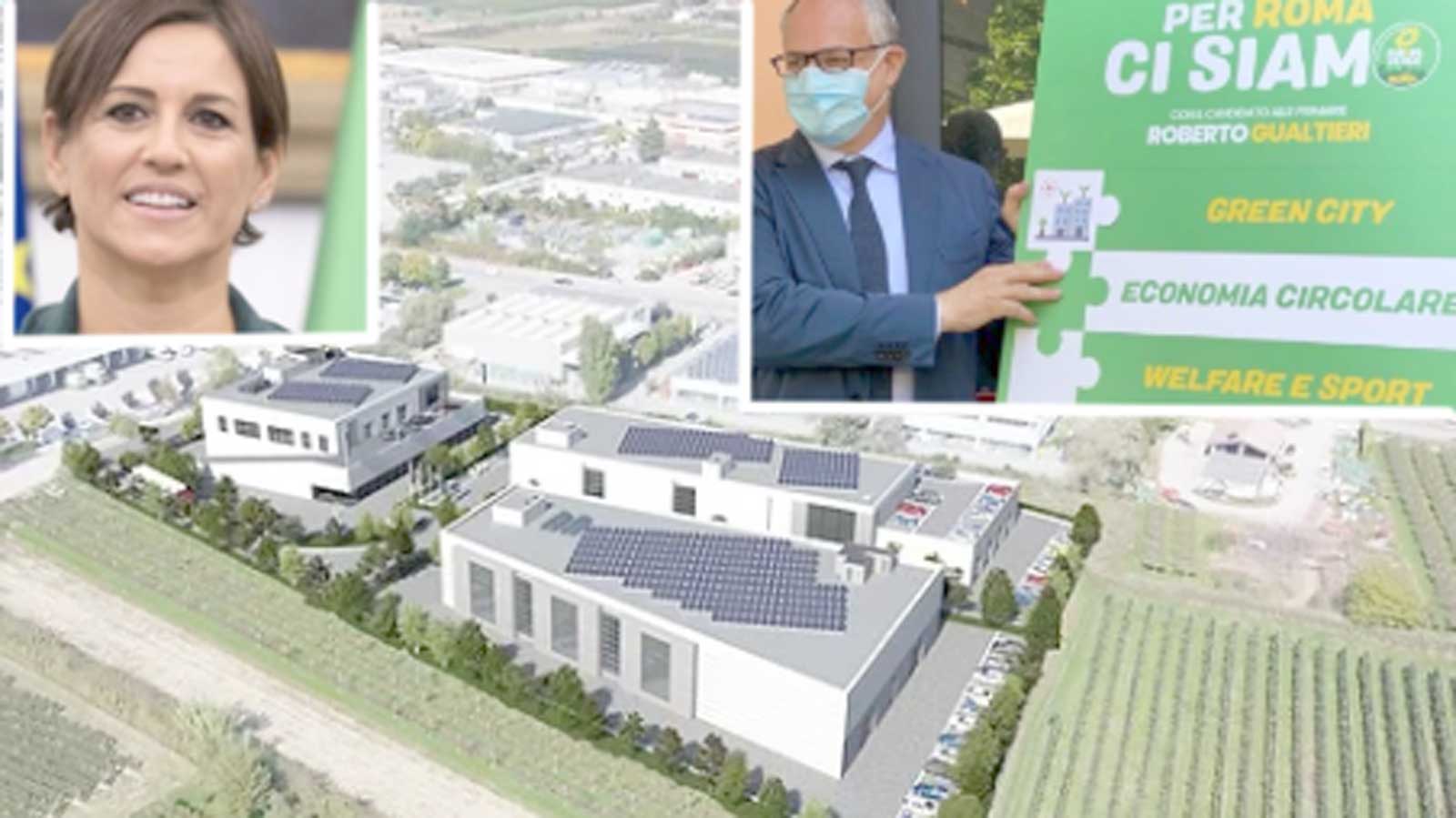 Roma, sullo sfondo il rendering del progetto per Acilia, in primo piano il sindaco Roberto Gualtieri e l'assessore alle Attività Produttive Lucarelli