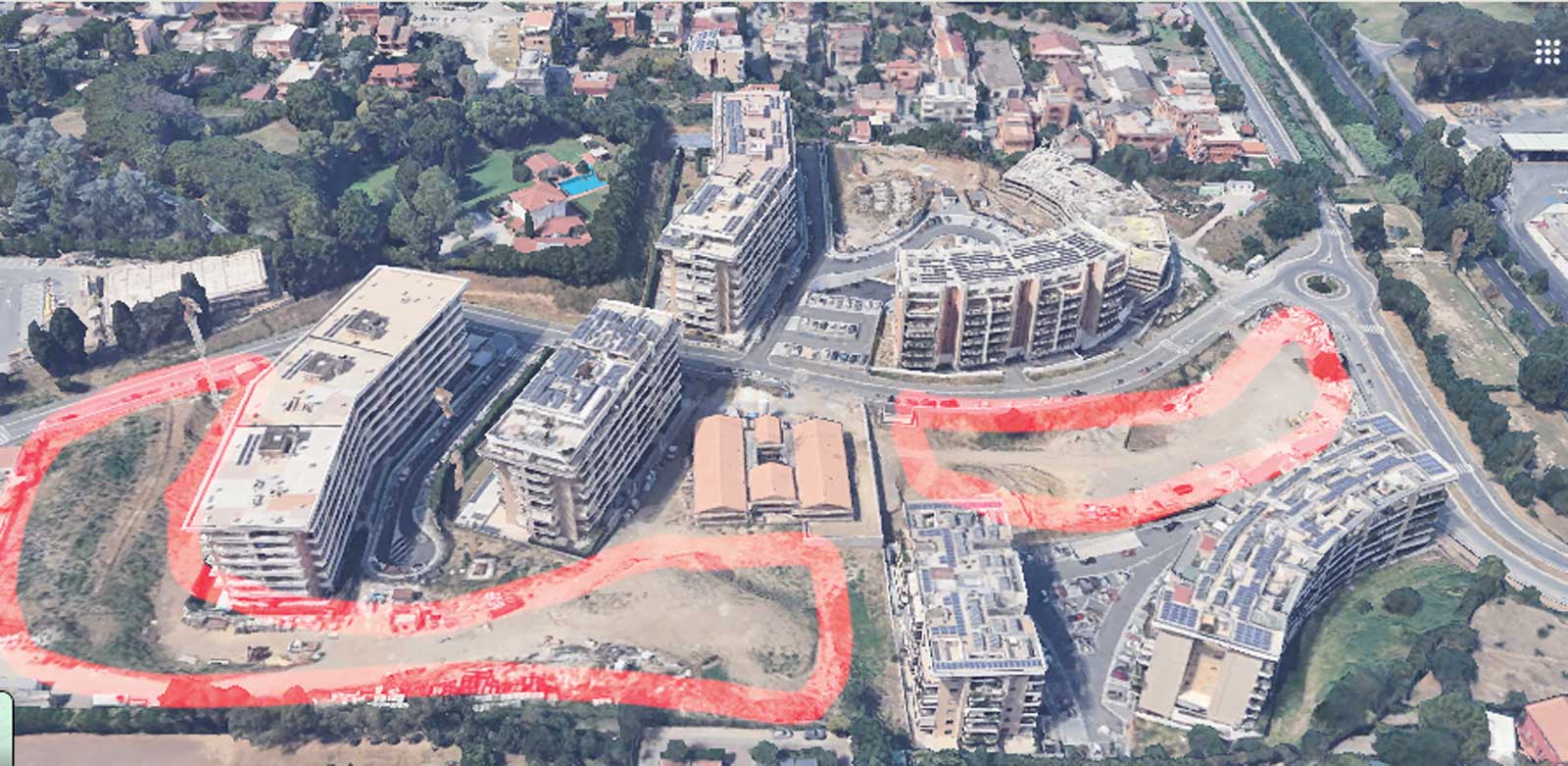 Roma, Stazione Aurelia, parcheggi e parchi accanto alle palazzine, foto Google Maps