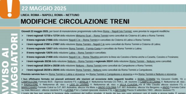 Lavori treni 22 maggio 2025