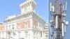 Nettuno, da sinistra la sede del Comune e il traliccio di telefonia mobile