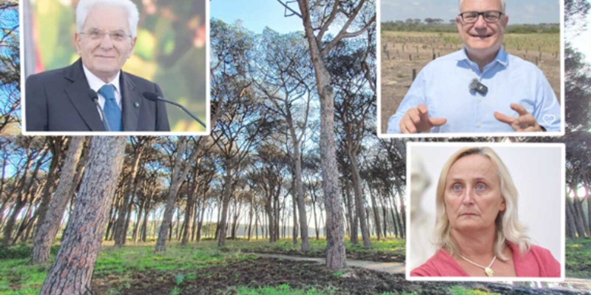 La Pineta di Ostia, in primo piano il Presidente della repubblica Sergio Mattarella, il sindaco Roberto Gualtieri e l'assessore Sabrina Alfonsi