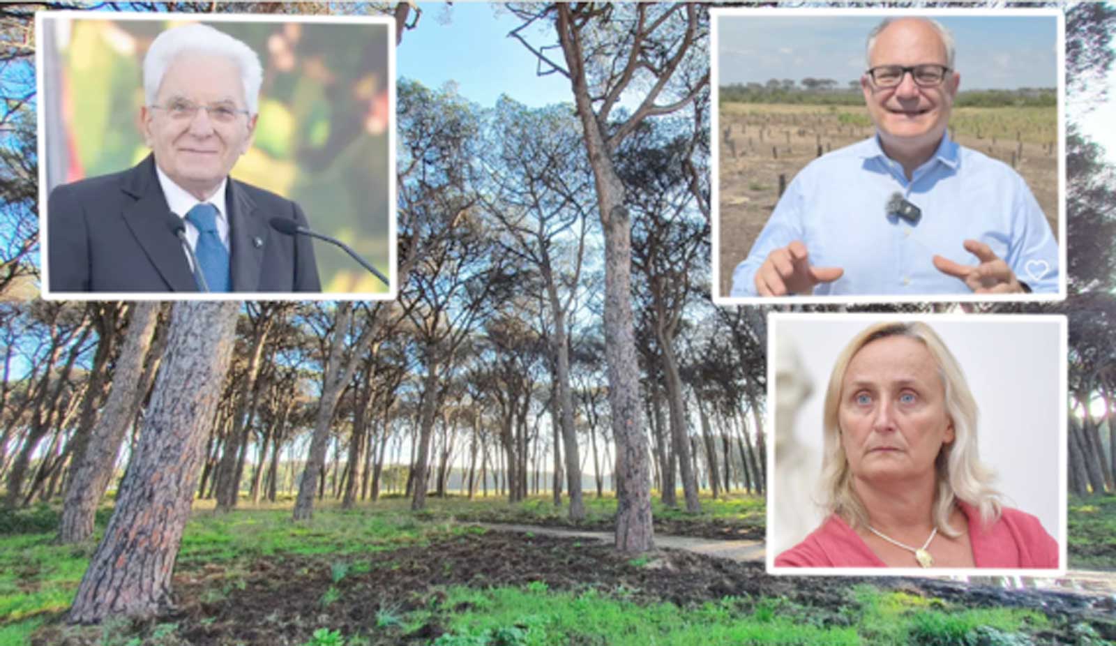 La Pineta di Ostia, in primo piano il Presidente della repubblica Sergio Mattarella, il sindaco Roberto Gualtieri e l'assessore Sabrina Alfonsi