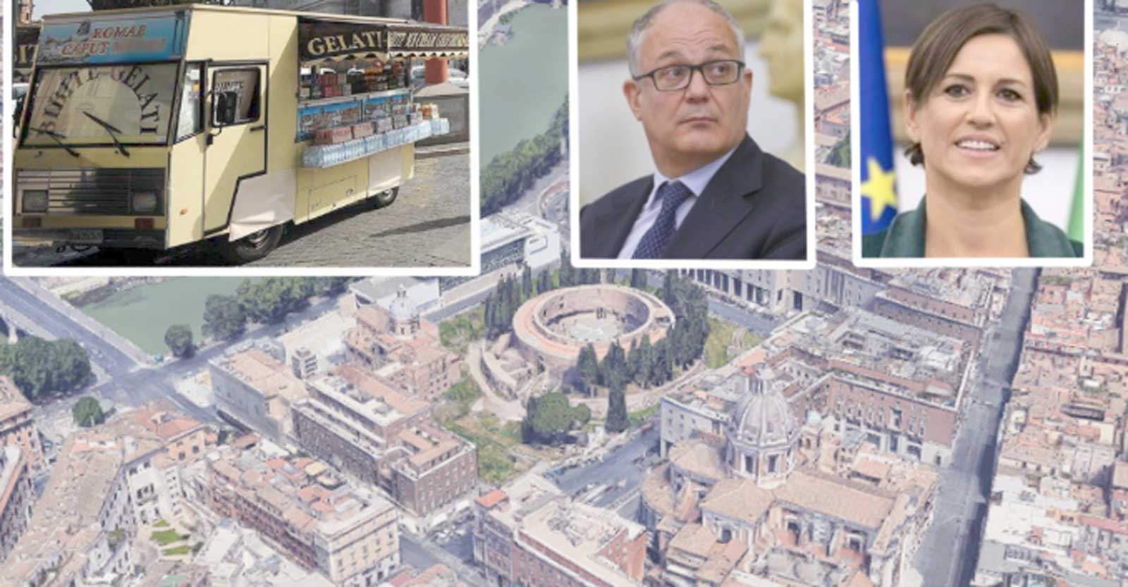 Roma, l'area attorno a piazza Augusto Imperatore vista dall'alto, foto Google Maps, in primo piano il sindaco Roberto Gualtieri e l'assessore alle Attività Produttive Monica Lucarelli