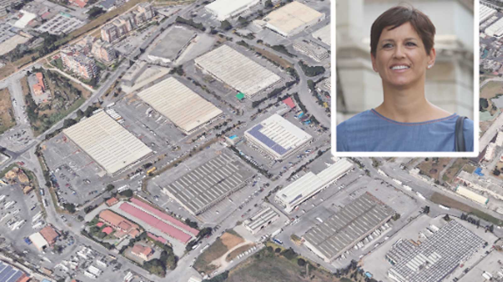 Roma, sullo sfondo l'area industriale di Settecamini, foto Google Maps, in primo piano l'assessore alle Attività Produttive della Giunta Gualtieri Monica Lucarelli