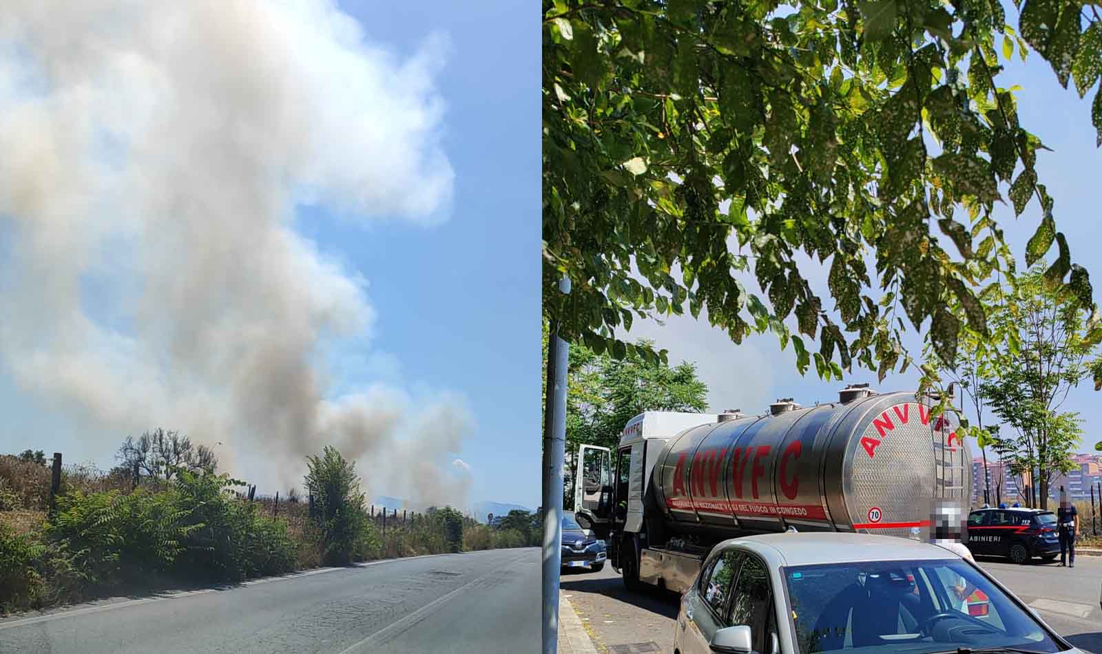 Roma, vasto incendio al Pratone tra Cinecittà Est e Torre Spaccata mezzi speciali in viale Bruno Pelizzi