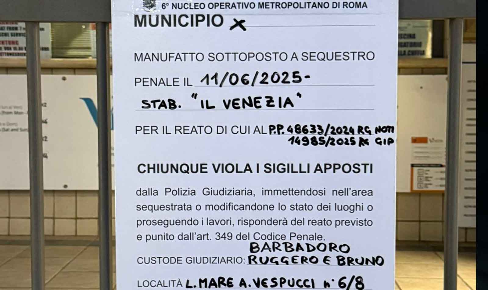 Sigilli stabilimento Il Venezia