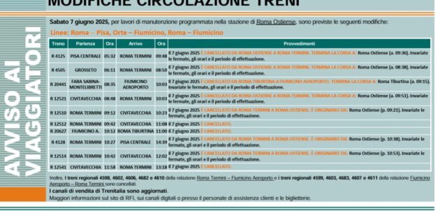 Lavori Treni 7 giugno 2025