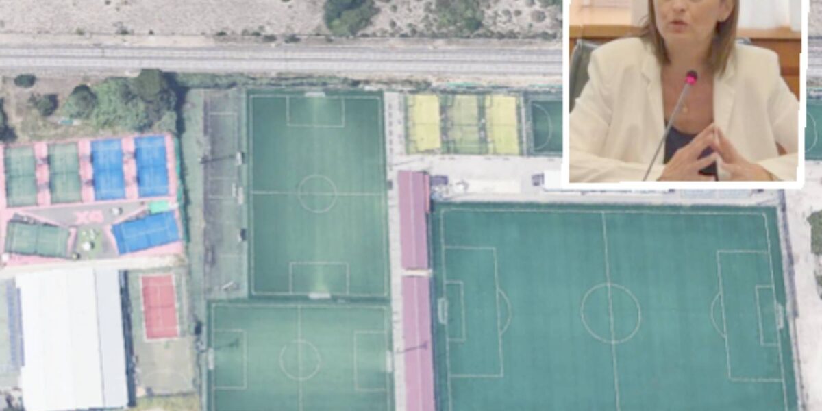 Sullo sfondo, un noto centro sportivo di Ostia, in primo piano, l'assessore regionale della giunta Rocca, Elena Palazzo
