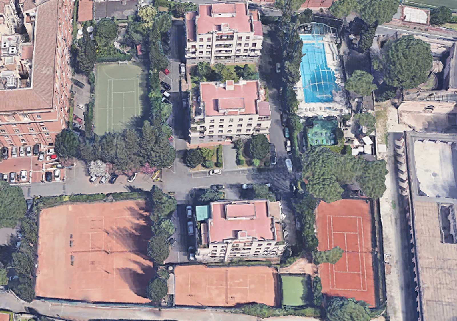Roma, il Centro SPortivo Belle Arti visto dall'alto, foto Google Maps