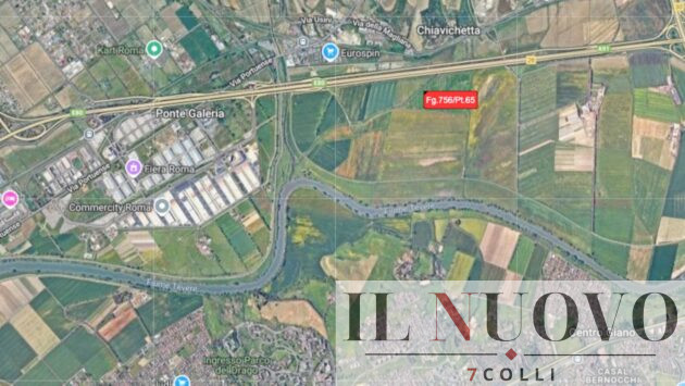 Roma Fiumicino, l'area sull'autostrada vicino alla Fiera su cui nascerà il maxi parcheggio, foto Catasto provincia di Roma