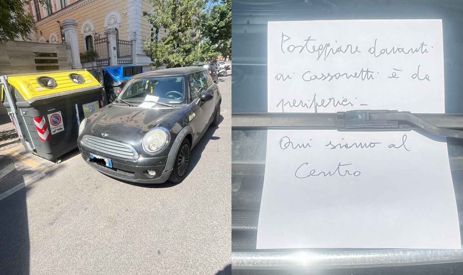 Roma, parcheggio davanti ai cassonetti da periferici Prati