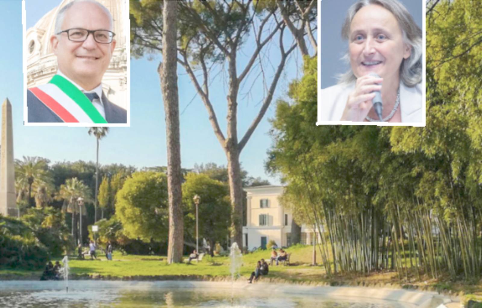 Sullo sfondo, villa Torlonia, in primo piano il sindaco di Roma Gualtieri e l'assessore Alfonsi