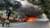 Roma, in fiamme un pullman turistico a Villa Borghese: paura tra la gente (FOTO)