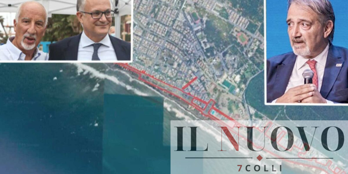 Roma, sullo sfondo il rendering del progetto del Parco del Mare di Sotia, in primo piano, il sindaco di Roma Gualtieri e il mini-sindaco Falconi, il governatore del Lazio Francesco Rocca