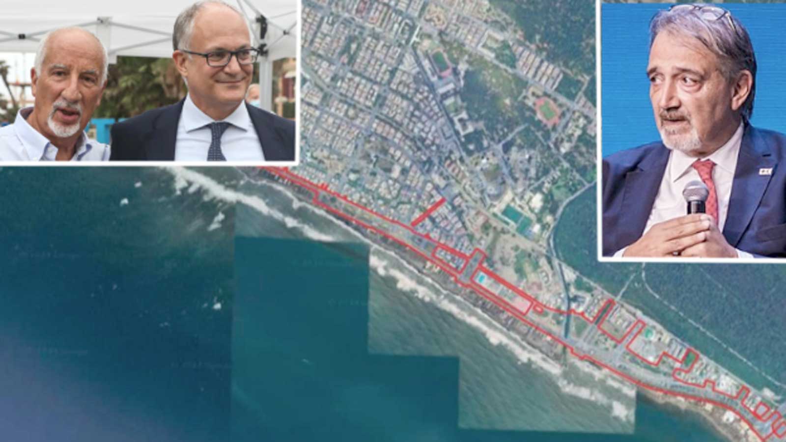 Roma, sullo sfondo il rendering del progetto del Parco del Mare di Sotia, in primo piano, il sindaco di Roma Gualtieri e il mini-sindaco Falconi, il governatore del Lazio Francesco Rocca