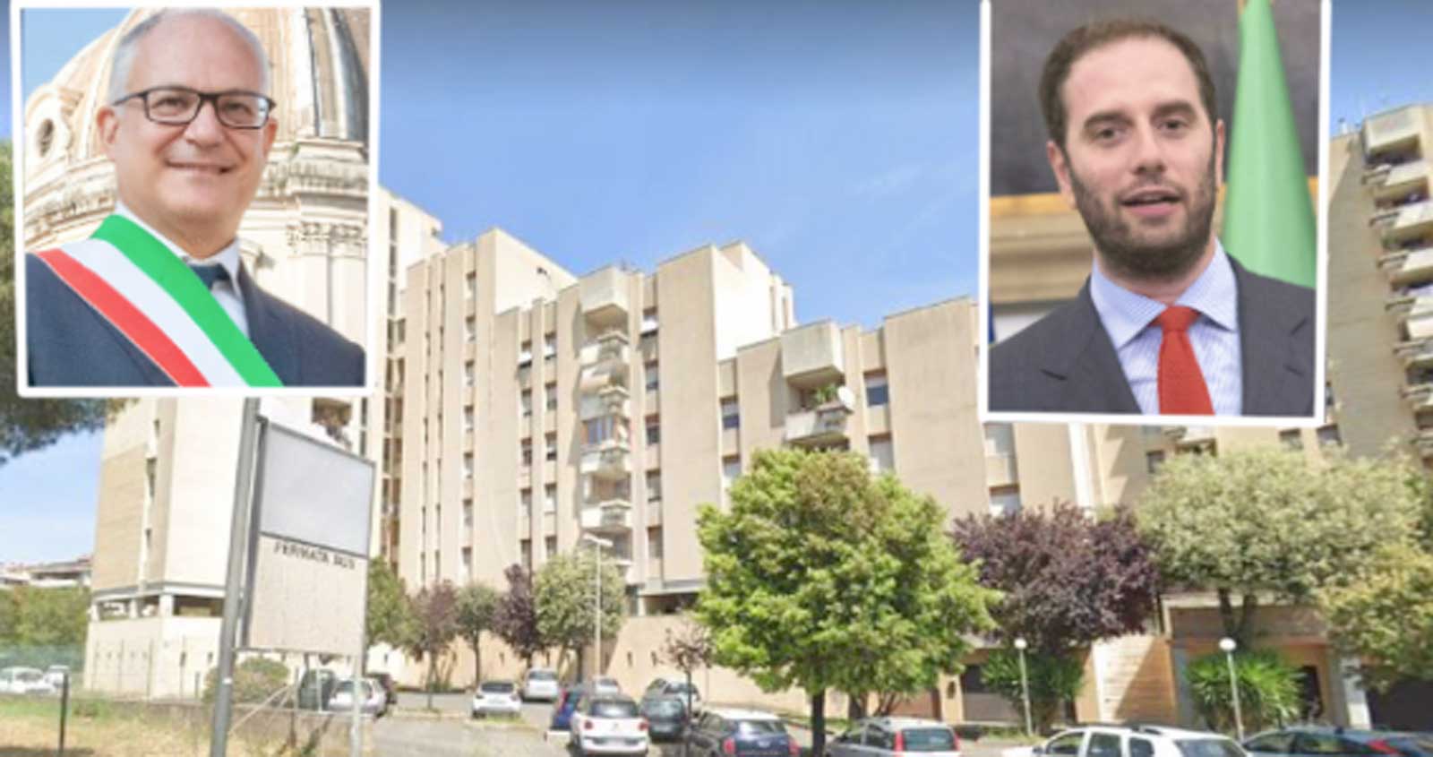 Roma, sullo sfondo alcune case popolari di Pomezia, in primo piano il sindaco Gualtieri e l'assessore Zevi