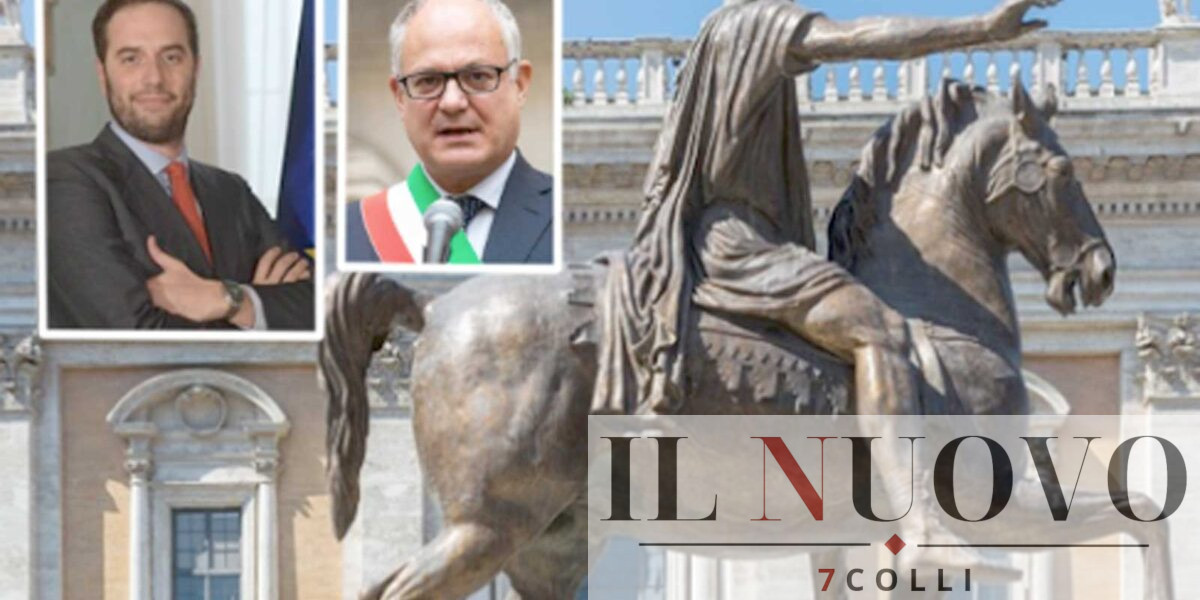 Roma, sullo sfondo il Marco Aurelio di piazza del Campidoglio, in primo piano l'assessore Zevi e il sindaco Gualtieri
