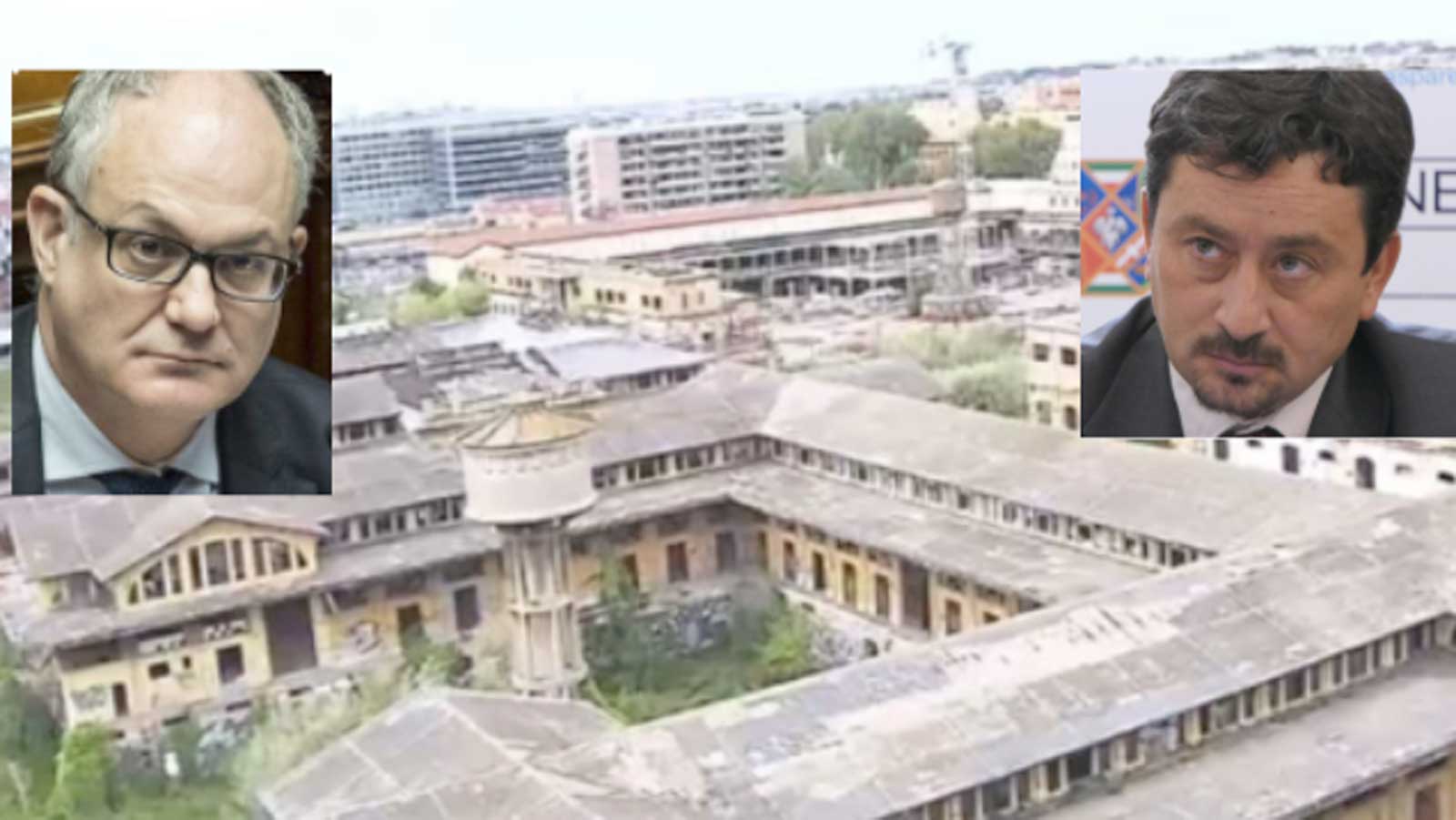 Roma, sullo sfondo gli ex Mercati generali, in primo piano il sindaco Roberto Gualtieri e l'assessore Veloccia