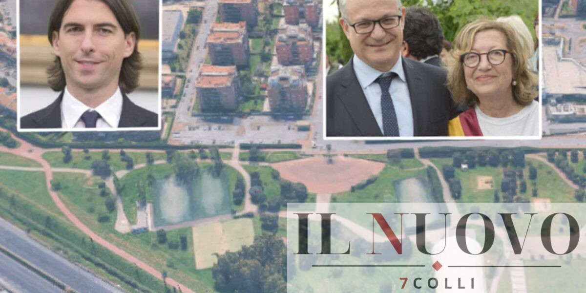 Roma, sullo sfondo l'area verde del IX Municipio concessa al privato, in primo piano il sindaco Roberto Gualtioeri e il mini sindaco Titti di Salvo e l'assessore allo Sport Alessandro Onorato
