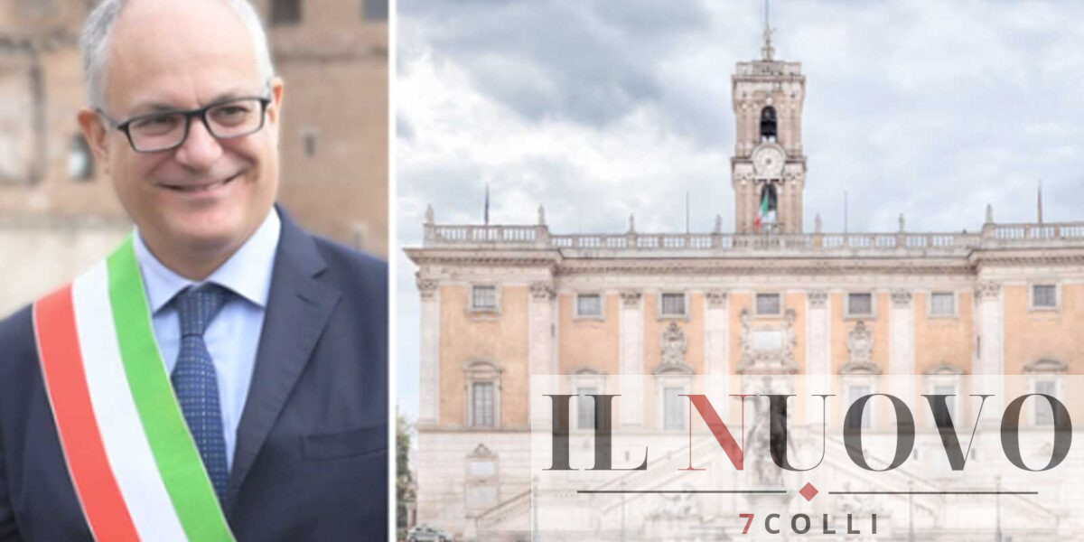 Da sinistra, il sindaco di Roma Roberto Gualtieri, a destra la sede del Campidoglio di Roma