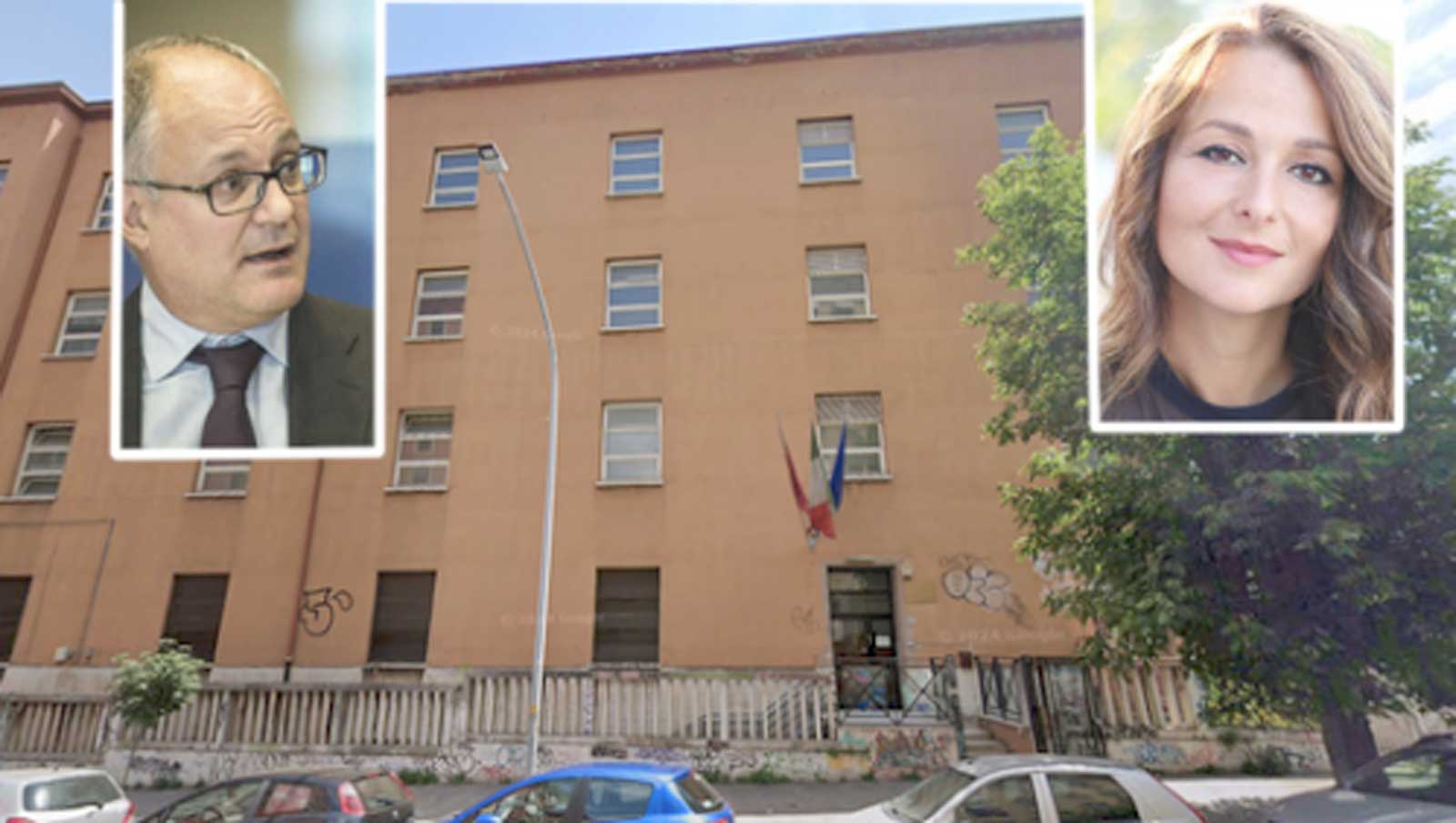 Roma, sullo sfondo l'Istituto scolastico professionale della Città Metropolitana, in primo piano il sindaco Gualtieri e l'assessore a Scuola, Formazione e Lavoro, Claudia Pratelli
