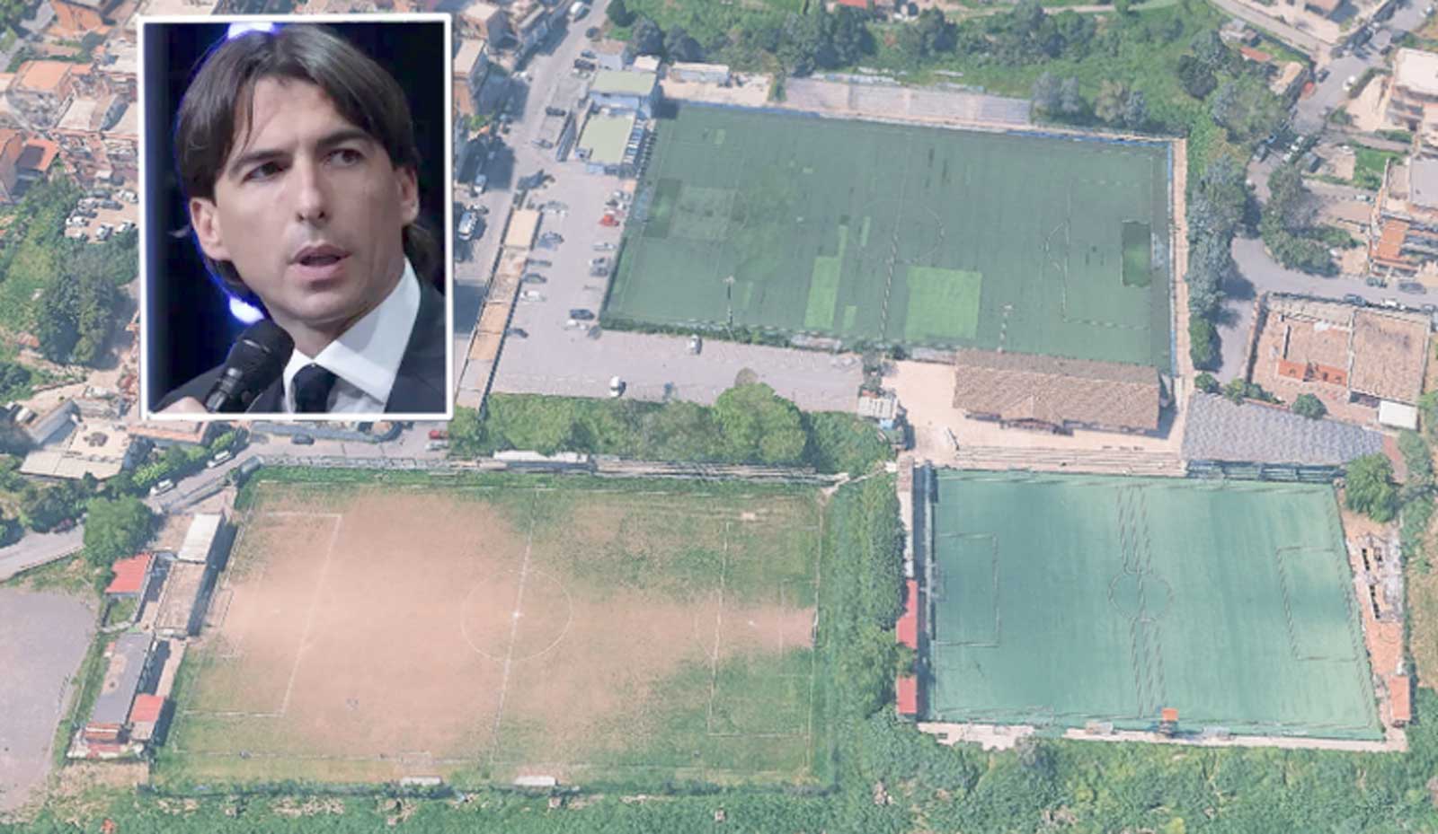 Roma, sullo sfondo il Centro Sportivo Don Puglisi, a Montespaccato, foto Google Maps, in primo piano l'assessore allo Sport di Roma Alessandro Onorato