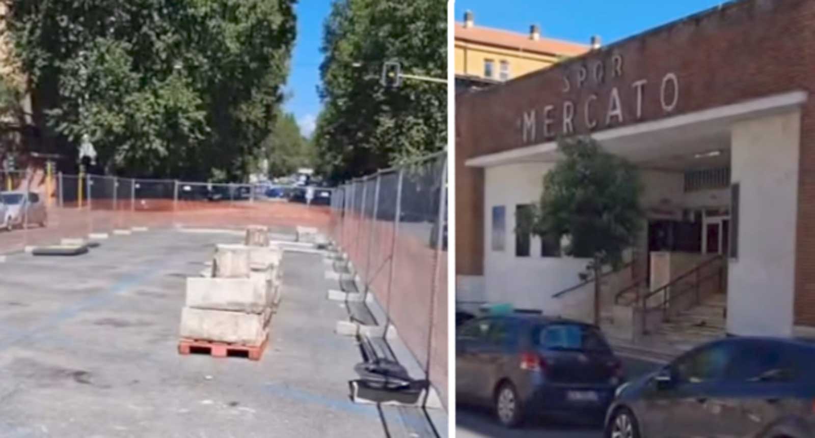 Due immagini di via reni, a Roma, dove è in corso il cantiere per la nuova ciclabile, foto Welcome to Favelas