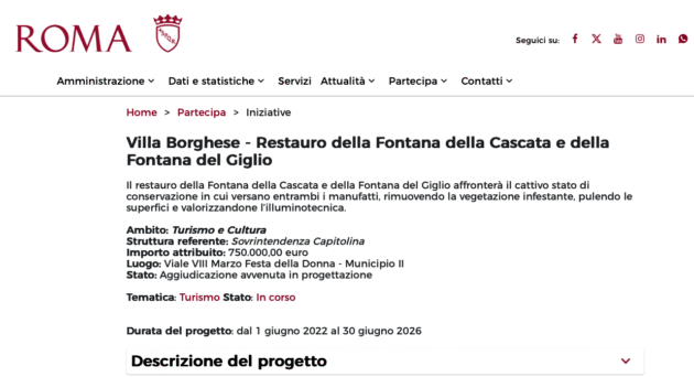 Descrizione sbagliata progetto Villa Pamphili